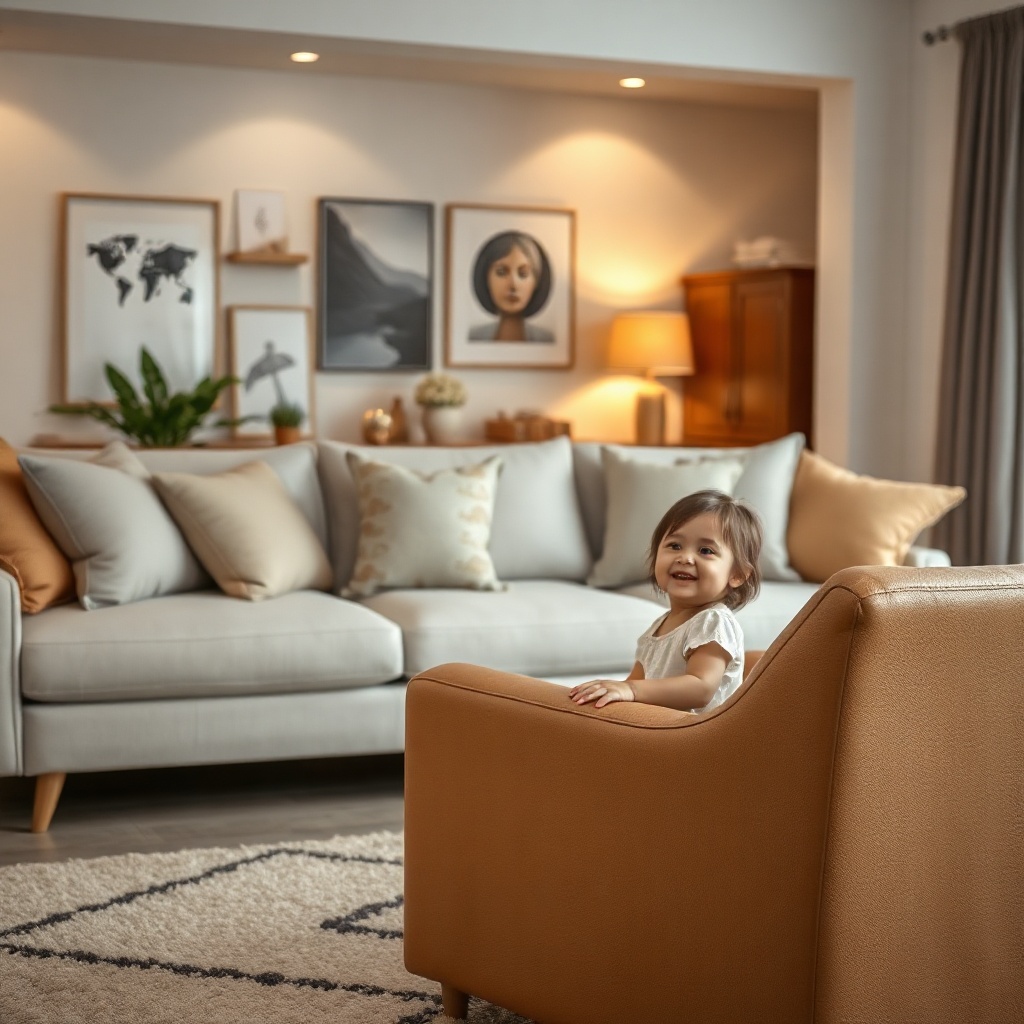 A clean photorealistic image showing a family's living room with a Bellona Bella sofa set