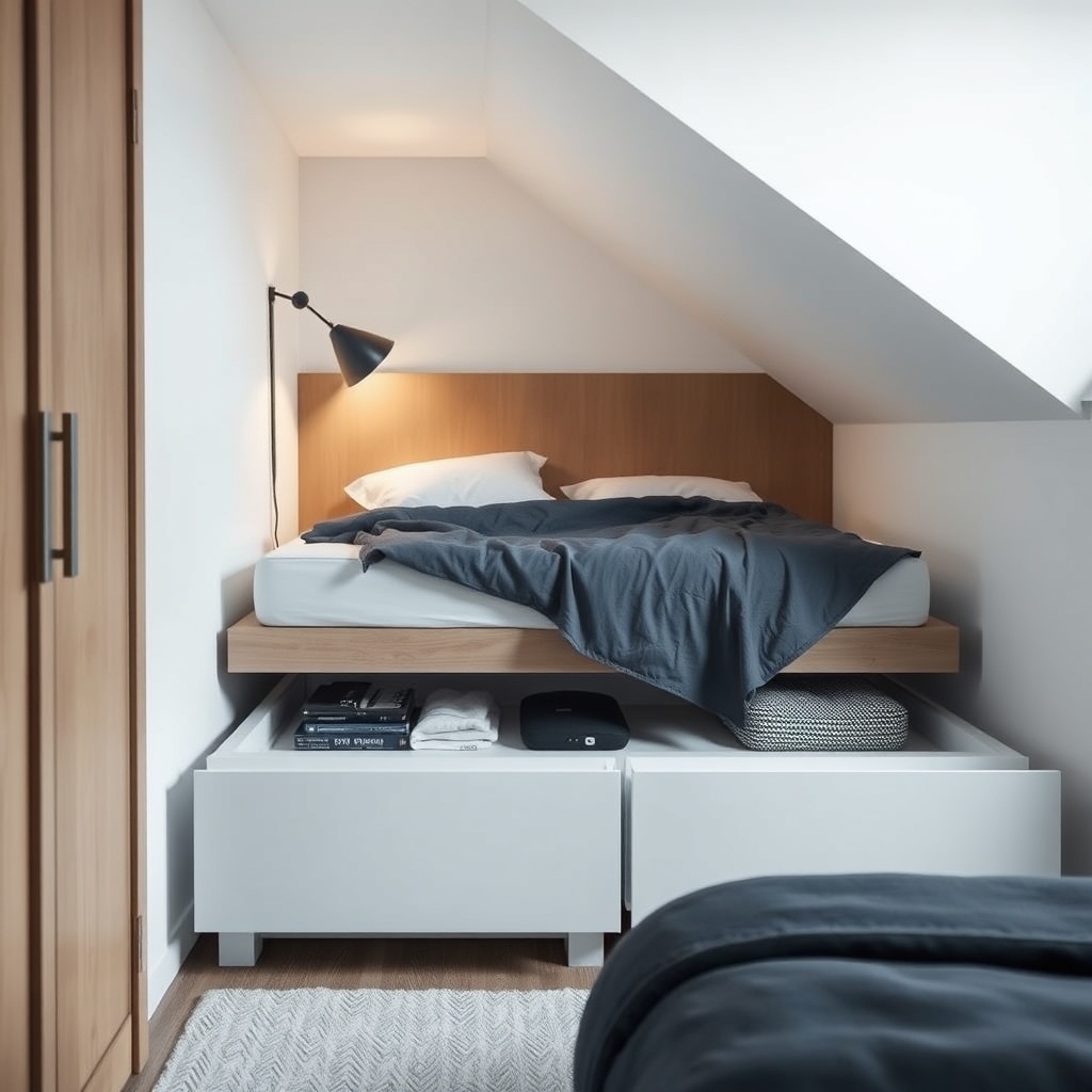 <clean photorealistic photo/illustration of a small bedroom with İstikbal Comfort compact