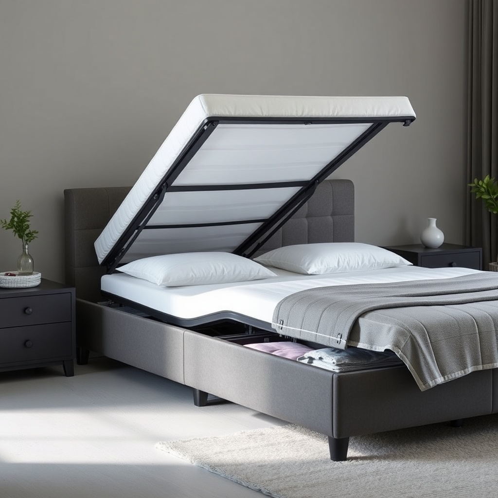 <clean photorealistic photo/illustration of İstikbal Comfort bed base with lift mechanism